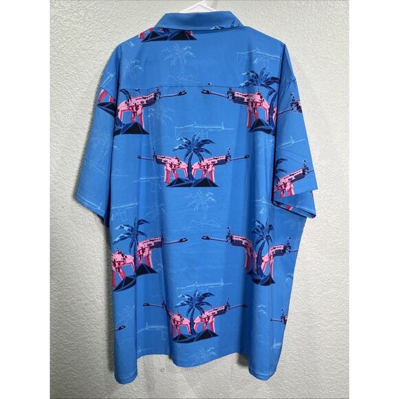 Retro Rifle Button Down Shirt Mens 3XL Blue The Palm Performance Golf Vacation - Picture 5 of 9